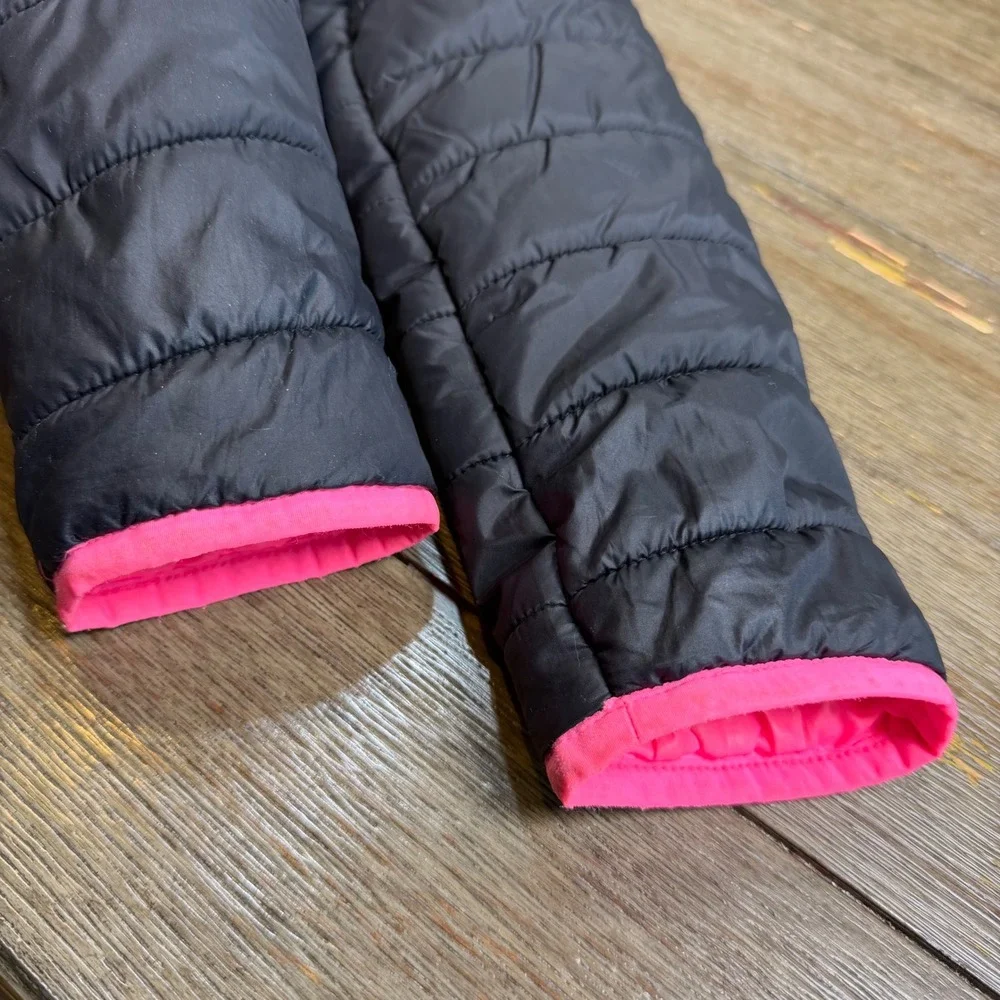 Under Armour Kids 5 Puffer Jacket Black Pink Quilted Hooded Full Zip Insulated